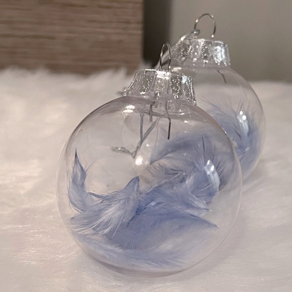 Light Blue Feather Shatterproof Christmas Ornament Pair
